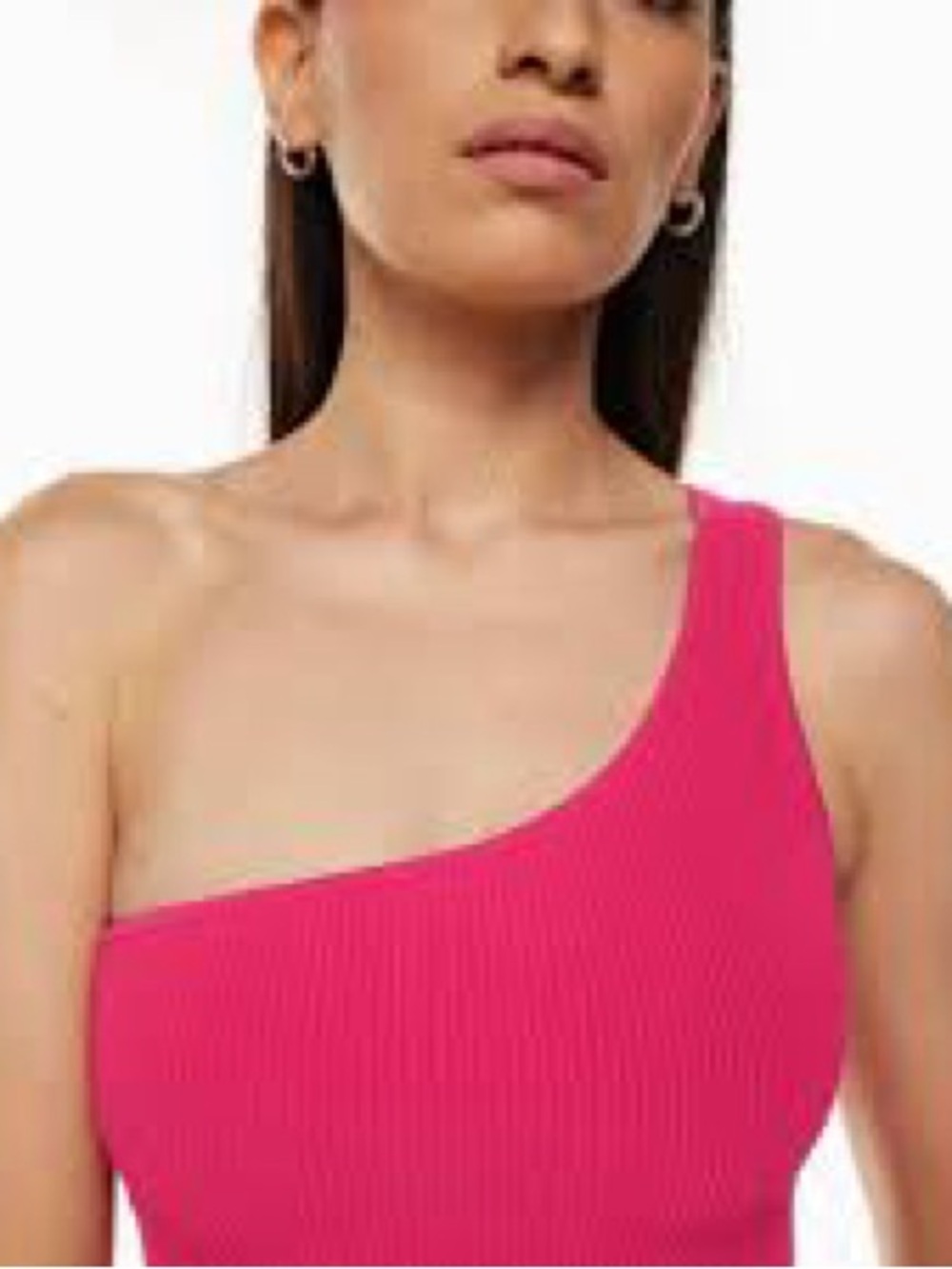 Babaton Sculpt Knit One-Shoulder Ribbed Crop Top in Hot Pink